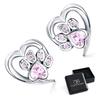 Silver heart earrings with pink paws, 925 silver studs