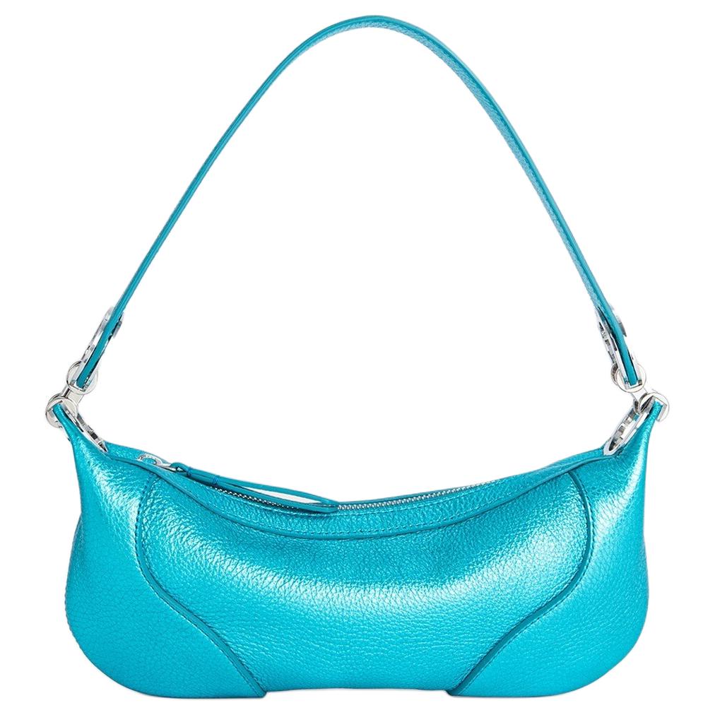 

By Far Mini Amira Unique Commuter Metallic Texture Leather Tote Shoulder Bag Women Bags Light-Blue 22FWMINRSAQAMEGMED Basic Set (Bag+Dust Bag)
