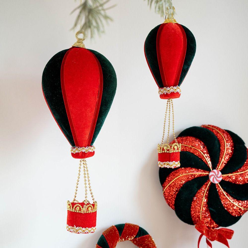Foam Flocking Simulation Candy Cane Decoration hot air balloon Red Green Christmas Velvet Hanging Canes Hanging