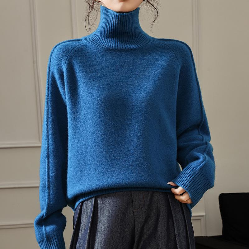 Autumn And Winter New European Turtleneck Wool Sweater Women'S Thickened Loose Lazy Wind Sweater Solid Color Large Size Knitted Bottoming Shirt
