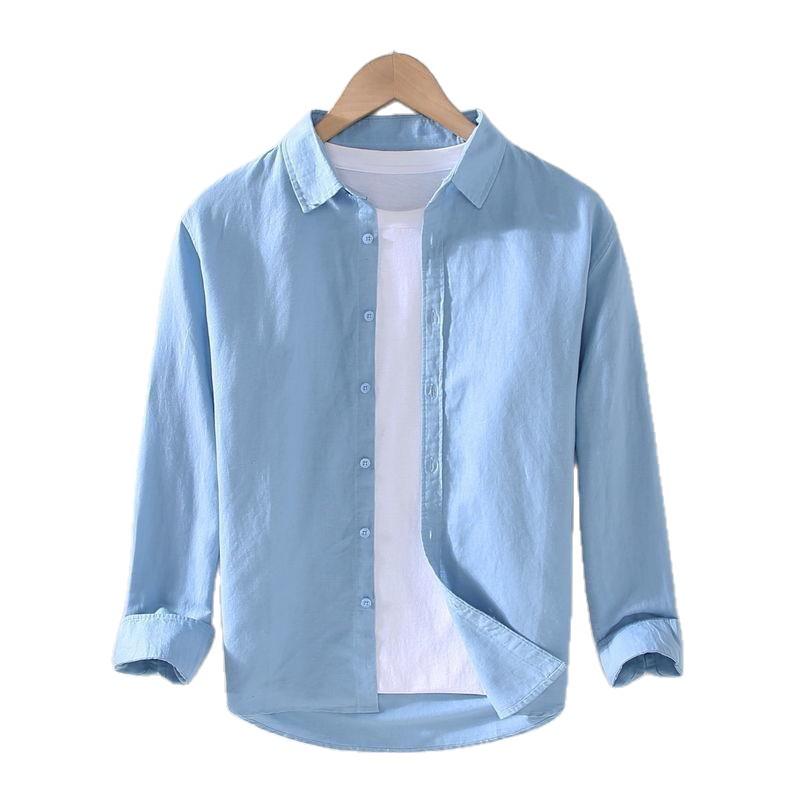 Men's Long Sleeve Casual Cotton and Linen Shirt - Thin Style, Loose Fit, White for Spring and Autumn