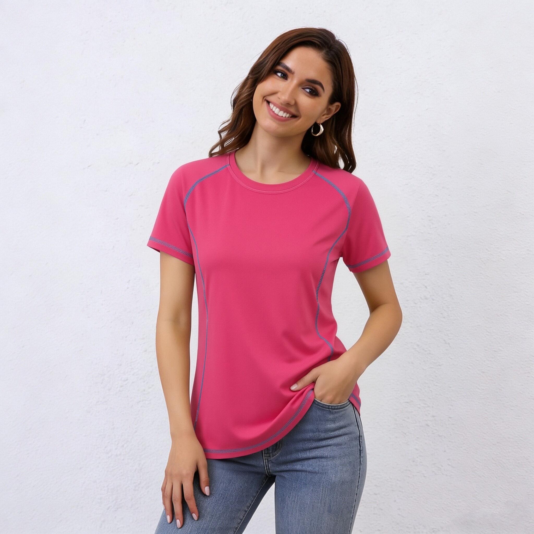 

Summer Women s Quick Drying Ice Silk T-shirt, Women s Outdoor Sports Short Sleeved Top L барби розовый