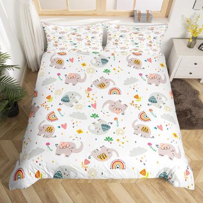 Cartoon Animal Rainbow Comforter Cover Queen Dimension Kawaii Elephant Bed Ensemble Kids Bedroom Decor Quilt Cover Sturdy Polyester Comforter Cover