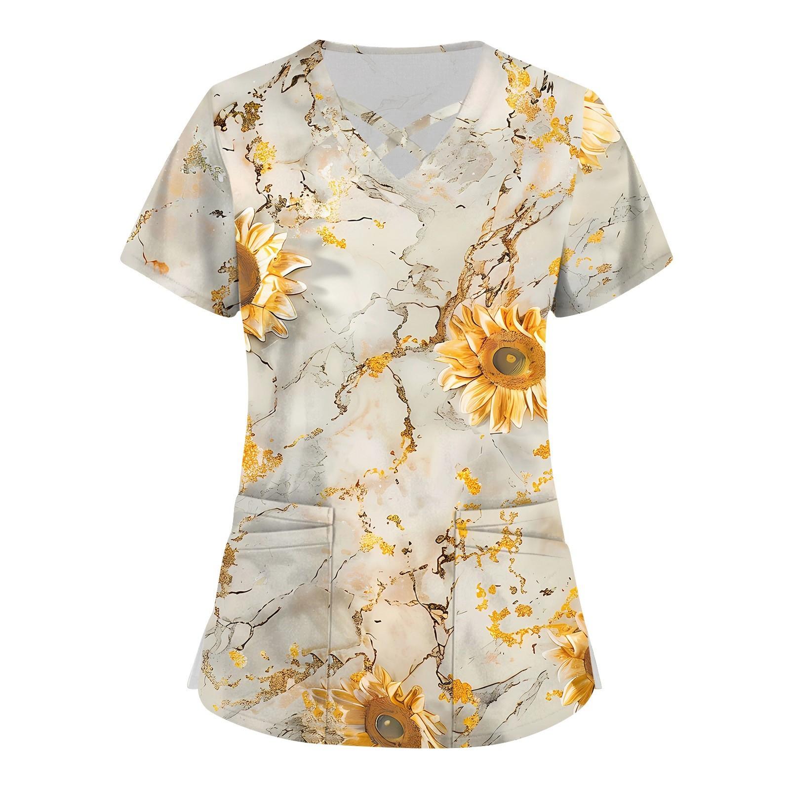 

Женский топ с коротким рукавом и V-образным вырезом, принтом и карманом Dry-nurse XXL жёлтый