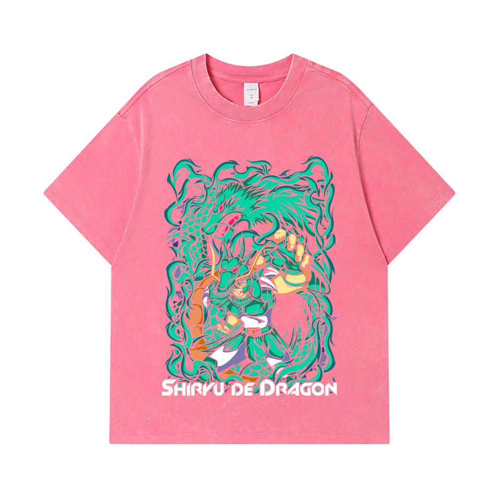 275 GSM Washed T-shirts 100% Cotton Saint Seiya V16 Shiryu Print Unisex Heavy Cotton T Shirt