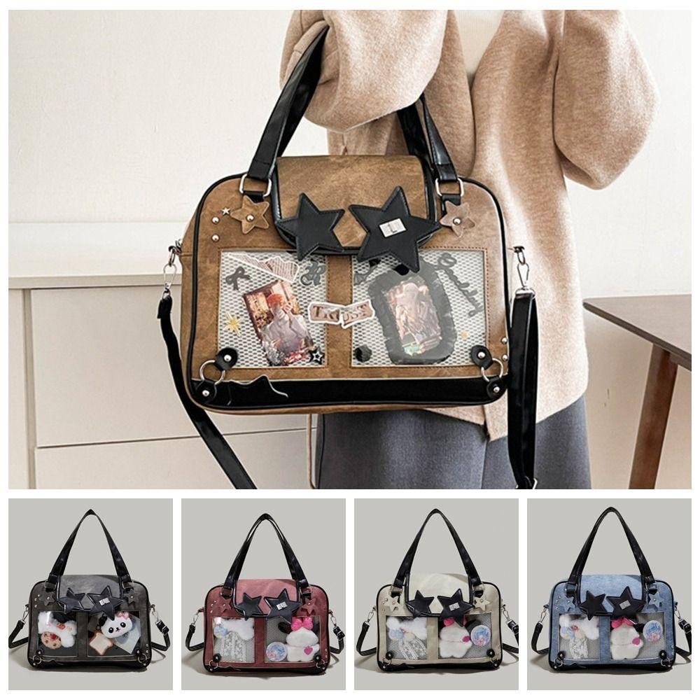 Star Decoration Shoulder Ita Bag Denim Y2K Anime Display Bag Goth Transparent Pocket  Daily