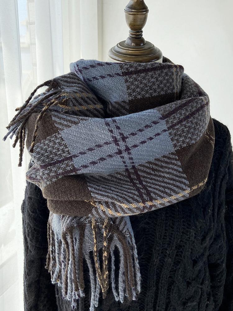 Autumn Winter Women Knitted Scarf Headscarf Lady Men Casual Preppy Plaid Tassel Scarve Mujer Male Foulard Wrap Shawl New Korean