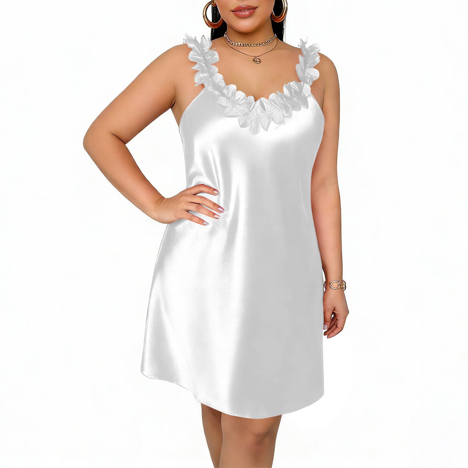 

Women s Plus Size Lightweight Homewear Strapless Ice Silk Short Nightdress XL білий