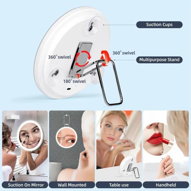 6 Inch Magnifying Mirror with Light 5-30X Portable Travel Magnified Mirror with 360° Adjustable Stand and Suction Cup