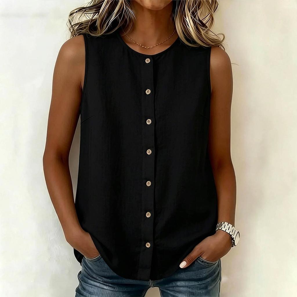 Womens Bohemian Style Sleeveless Button Down Loose Tank Top