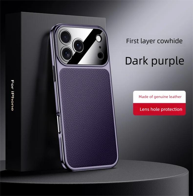 

Премиальный чехол из натуральной кожи для iPhone 17 Air Pro Max Роскошная накладка Гальванизированная рамка iPhone17 фиолетовый