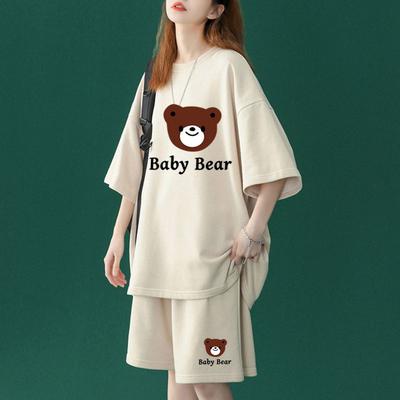 Two-piece Set Women Summer Oversized T-Shirt Short Sets Cartoon Graphic Kawaii Cute Short Sleeve Top Sports Casual Suits