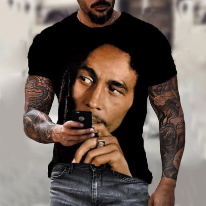 Nuova T-shirt 3D Harajuku Stampa Bob Marley da Uomo a Maniche Corte Estiva Casual Traspirante Oversize Moda Popolare Cime Rapper