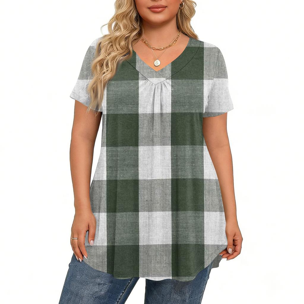Women's Plus Size Fashionable Casual Loose-Fit Short Sleeve Elegant V Neck Blouse For Work