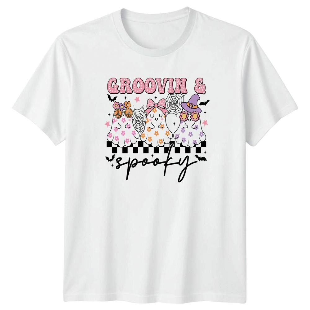 Groovin Spooky Unisexs TShirt Retro Ghost Halloween Halloween Gift For Her S