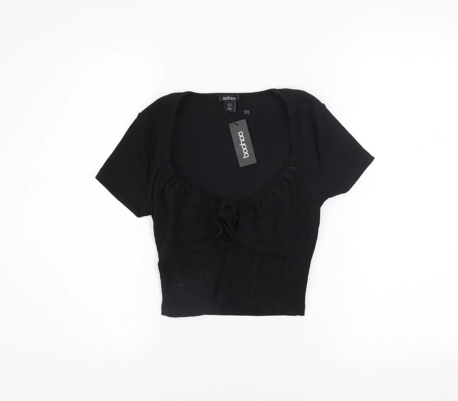 

Boohoo Womens Black Cropped Slim Fit T-Shirt Size 8 S
