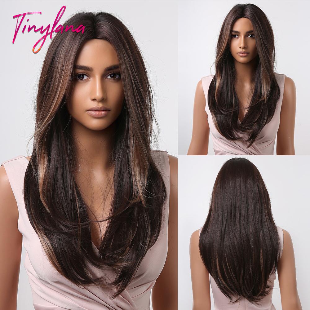 Long Straight Synthetic Wig with Bangs Dark Black Gray Hair Wigs for Women Cosplay Natural Hair Heat Resistant Layered Wigs