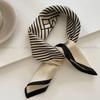 Square Imitation Silk Scarf Black And White Striped Head Wrap For Women Multifunction Silk Feeling Neckerchief