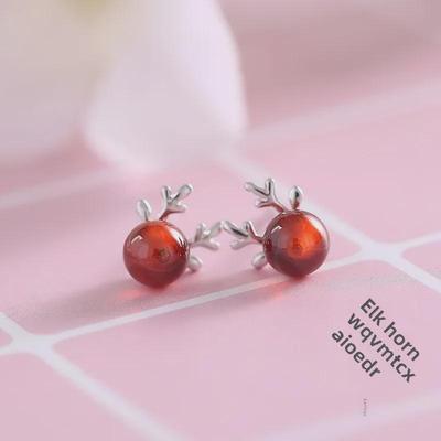 Boucles d'oreilles cerf grenat rouge: Bijoux de Noël en Argent 925 pour Femmes, Style Japonais & Coréen