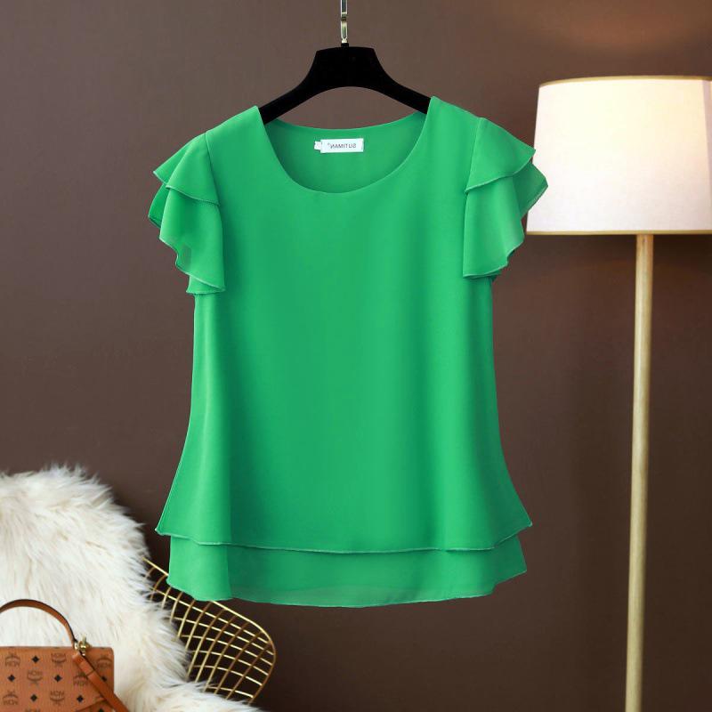 Women's Plus Size Chiffon Top: Loose, Fashionable, Short-Sleeved Summer Blouse