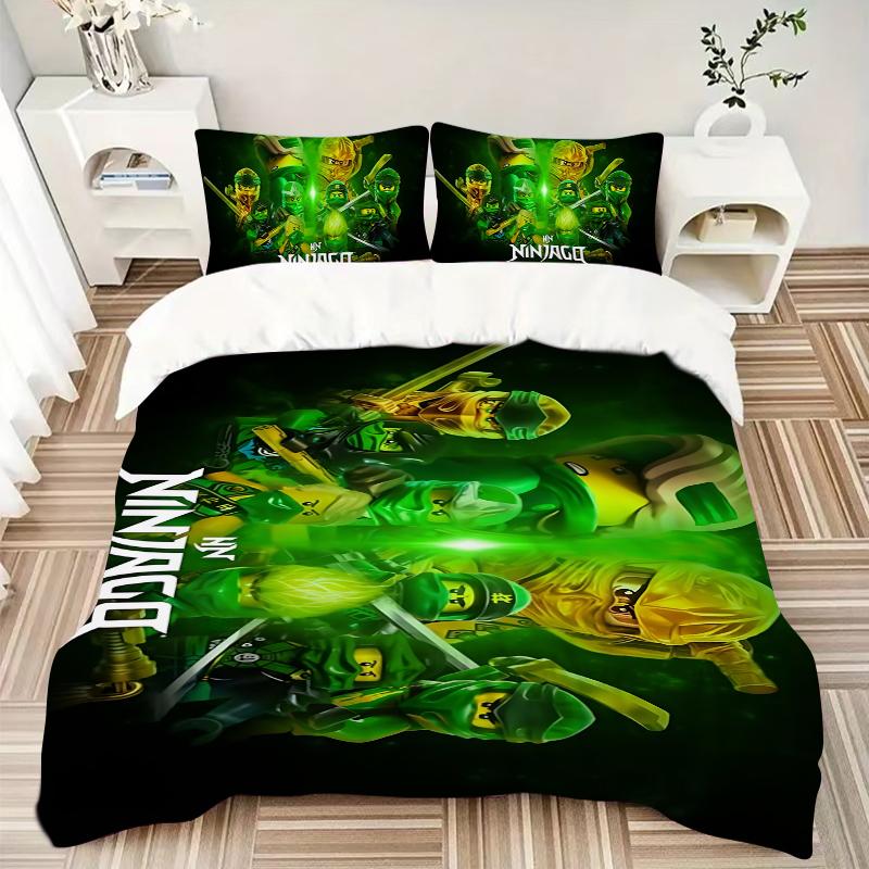 Ninjago Green Warrior Printed 3pcs Bedding Set Soft Microfiber 1 Duvet Cover And 2 Pillowcases Home Bedroom Decor Xmas Gift K1419