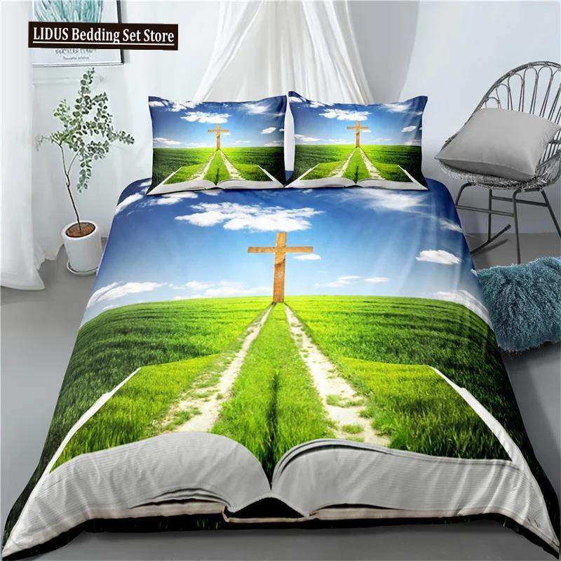 3D Jesus Duvet Cover Set Christian Sacred Jesus Polyester Bedding Set Cross Comforter Cover Suitable For Christian Jesus King