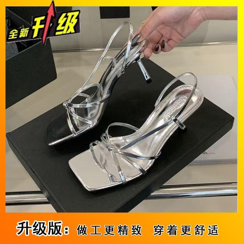 Internet celebrity temperament strappy celebrity stiletto open-toed high heels 2025 fairy style summer French cross-heeled sandals