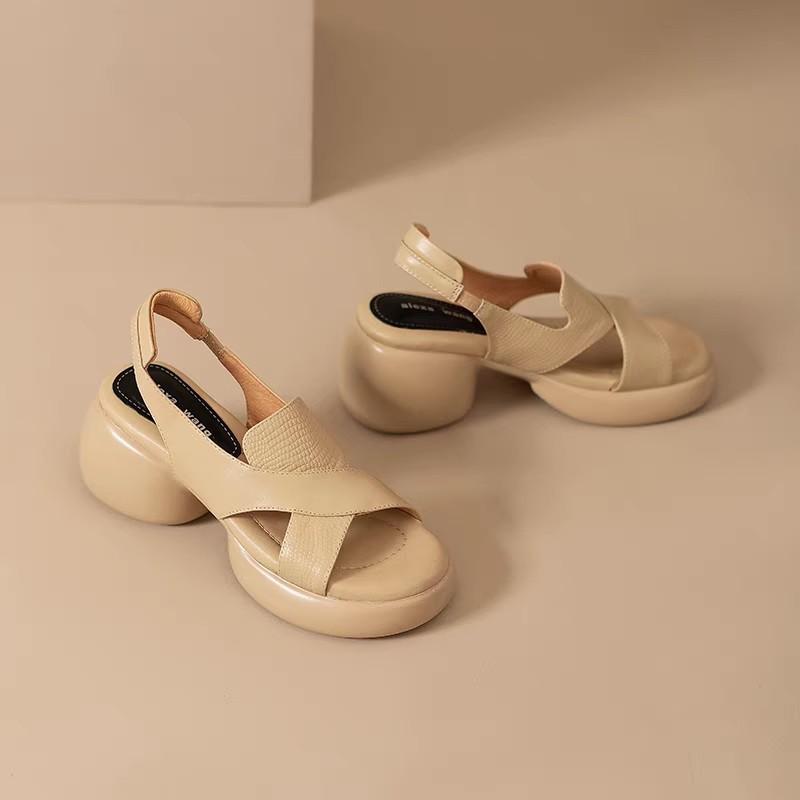Fashion Comemore Roman Sandals Women Summer Thick Bottom Shoe Soft Leather Peep Toe Chunky Heeled Female Sandales Casual Shoes for Women
