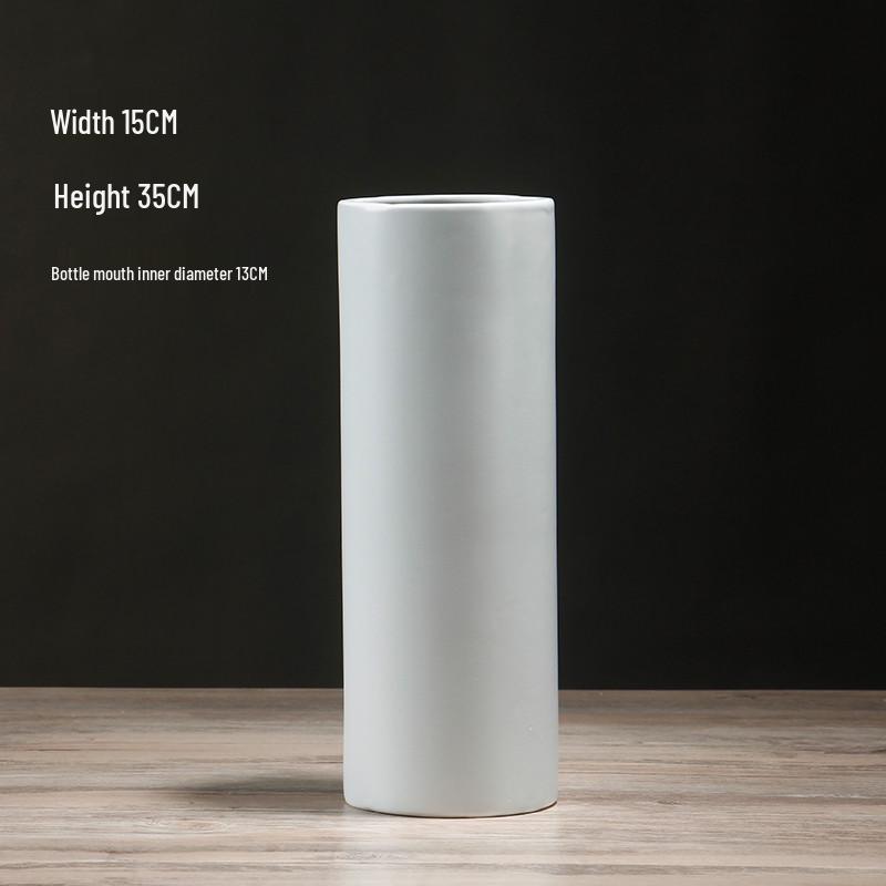 Nordische Weiße Matte Keramik Zylindrische Vase - Minimalistische Heimdeko für Frische/Trockenblumen