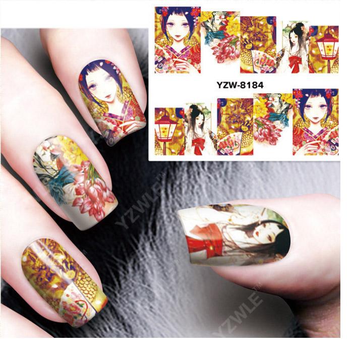 1 Sheet Fashion Women Design Water Transfer Nail Sticker Decal Nail Decorations Painting Portrait Flowers