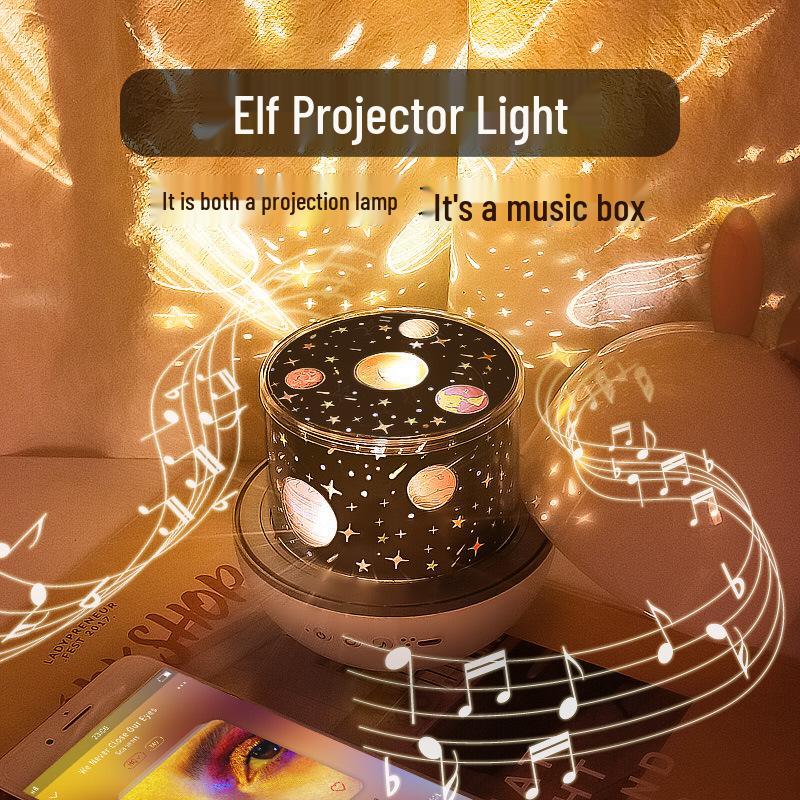 Elf LED Rechargeable Rotating Projection Lamp: Creative Children's Night Light & Music Box with Remote Control