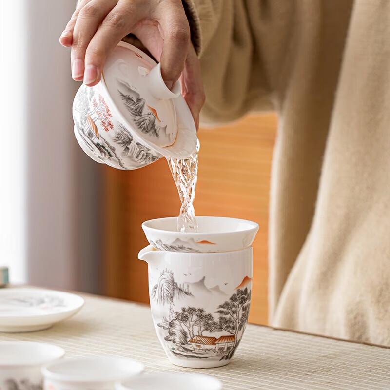 CHANGSHEGNYUAN Pine Forest 11-Piece White Porcelain Tea Set