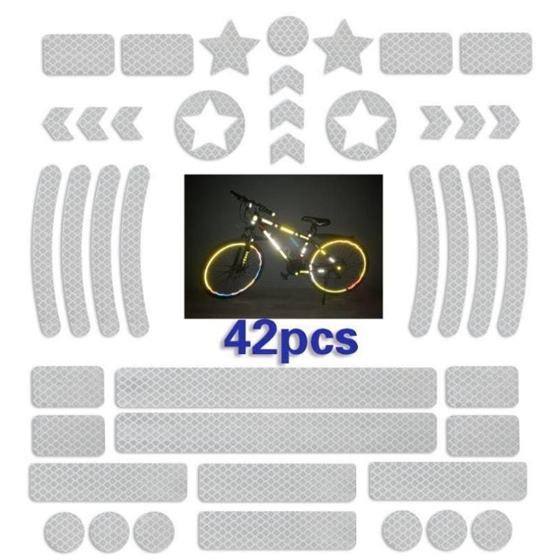 42PCS/set Car Bicycle Reflective Sticker Night Safety Logo Grid Stripe Warning Strip MTB Scooter Helmet Body Reflective Sticker