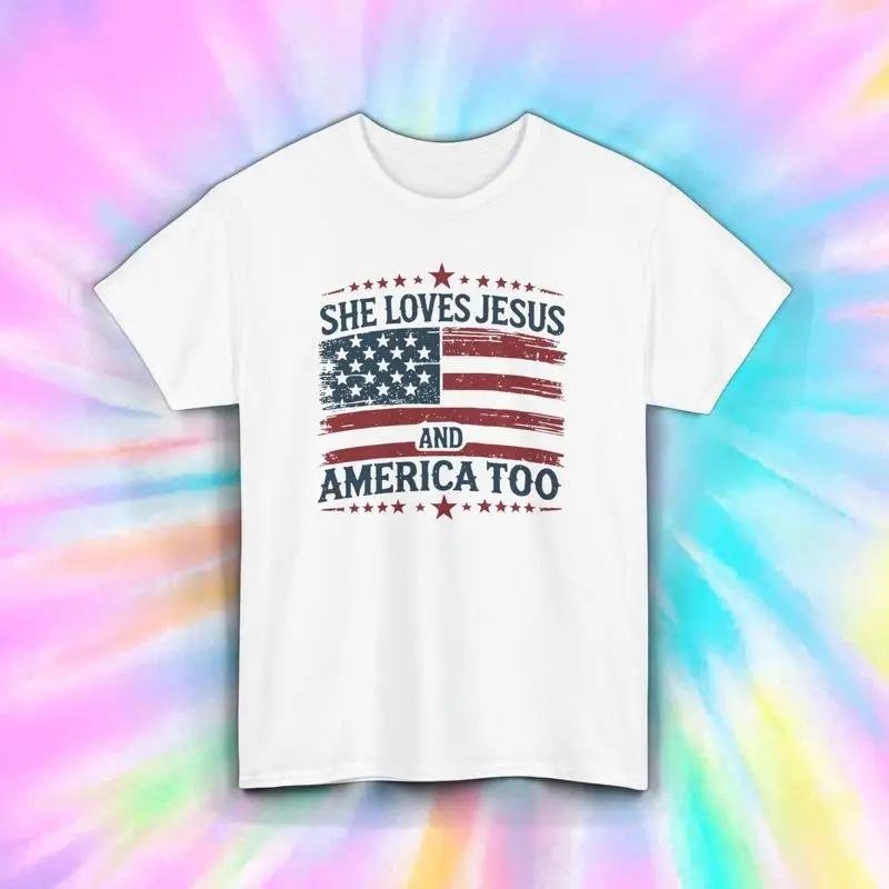 She Loves Jesus And America Too Patriotic Faith T Shirt S 5xl