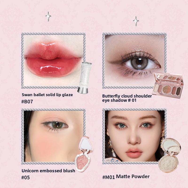 Flowerknows Free Combination Makeup 4pcs Set Lip Mud Highlighter Powder Blusher Eye Shadow Professional Makeup Gift For Girl