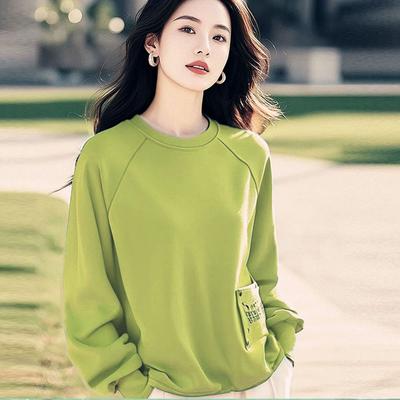 Grün Langarm Hoodie Frauen Pullover Tops Lose Beiläufige Herbst Outfit