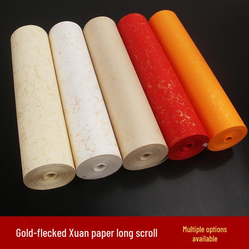 Gold-Flecked & Painted Silk Long Scroll: Thickened Semi-Sized Xuan Paper for Calligraphy & Mounting in Regular, Clerical, & Running Script.