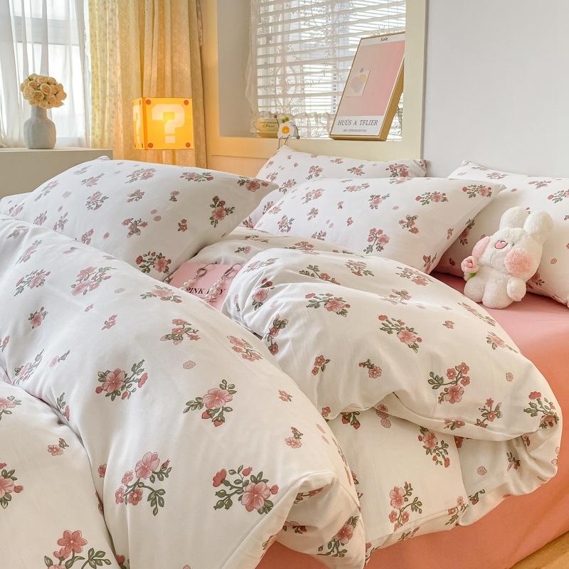 Small Fresh Washed Cotton Four-piece Set, Bedding Quilt Cover, Dormitory Single Bed Three-piece Set