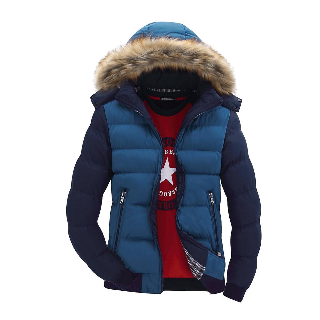 Cappotto da uomo con cappuccio e collo in pelliccia, caldo in cotone - Capispalla casual alla moda