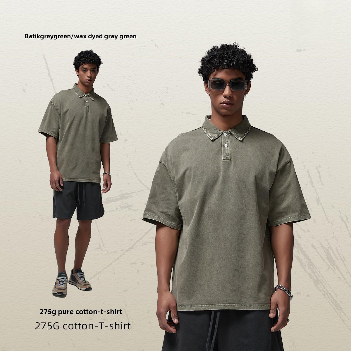 

ARTIE Мужская футболка Tide Brand с коротким рукавом и лацканами: Батик из чистого хлопка, состаренная стирка, двойная пряжа, дизайн с разрезом на пуговицах. S