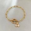 Gold Cherry Charm Paperclip Chain Toggle Bracelet – CZ Crystal OT Clasp Jewelry, Sweet Gift for Women