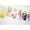 First Birthday Glitter Star Banner with Clips and Flowers for One-Year-Old Photo Party