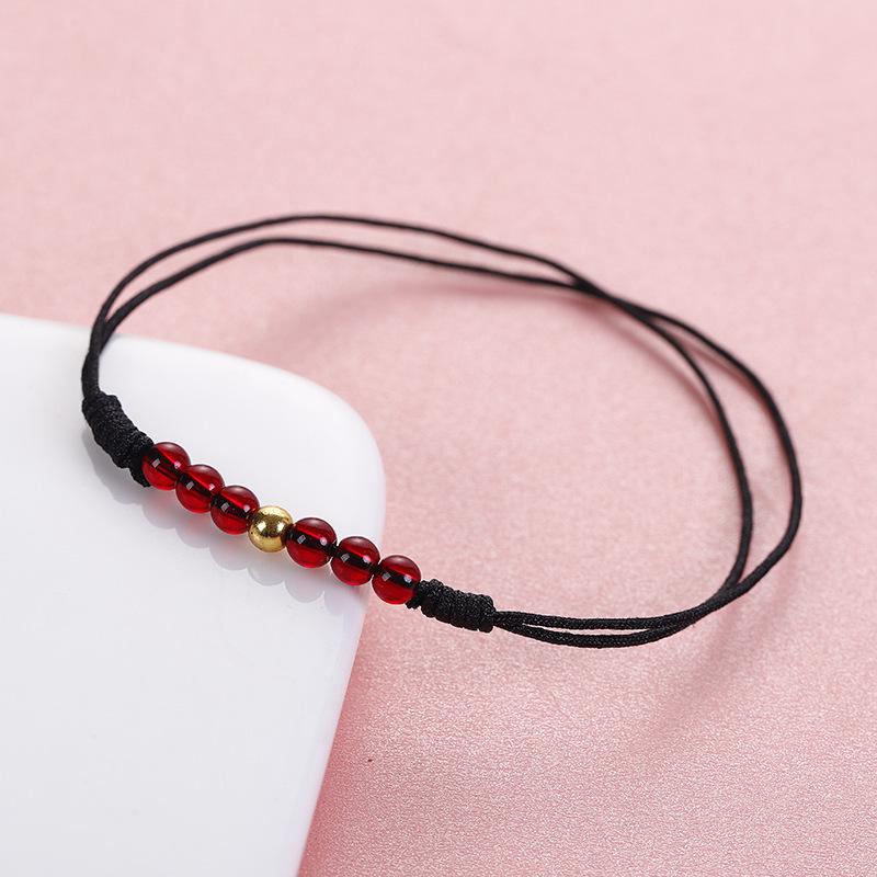 Good Luck Beads Anklet Jewelry Accessories Women's Red Rope Foot Rope Red Garnet Personality