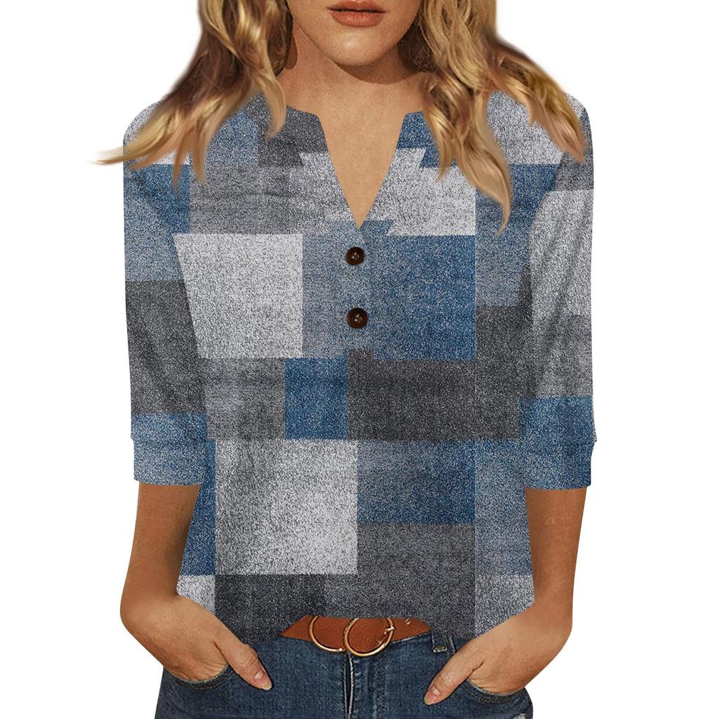 Dames T-shirt Print Knoop 3/4 Mouw Dagelijks Weekend Mode Basic V-hals Normale Top