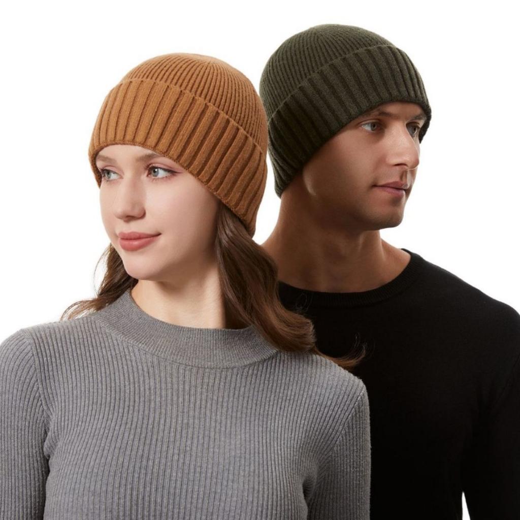 Solid-colour classic knit beanie for men Casual and versatile couple's cold-weather hat Warm woolly hat for women in autumn and winter