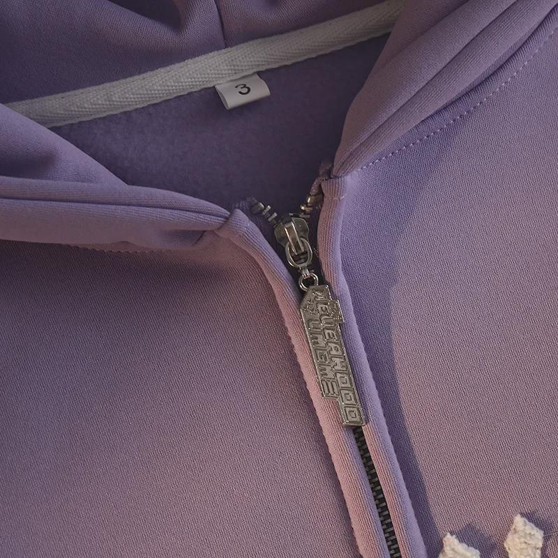 Women's Fleece-Lined Embroidered Hoodie Cardigan: Autumn/Winter 2023 Collection