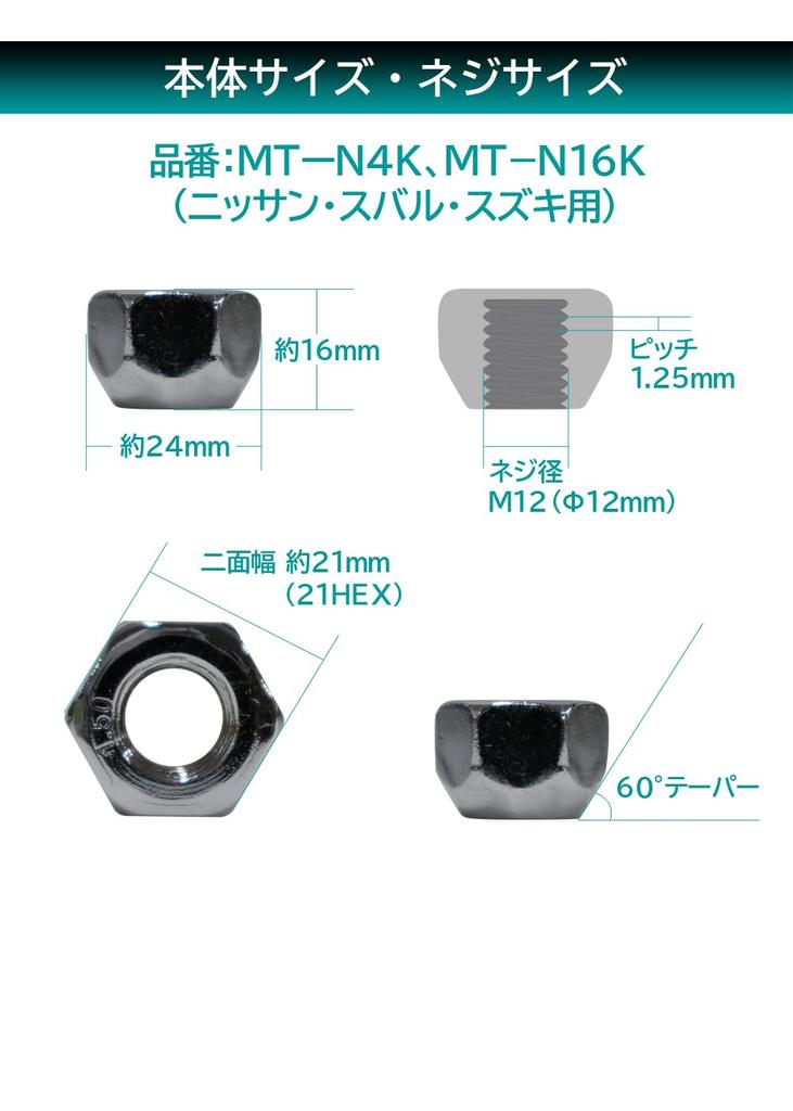 Meltec Wheel Nuts for Nissan, Suzuki, and Subaru, Penetration Type,