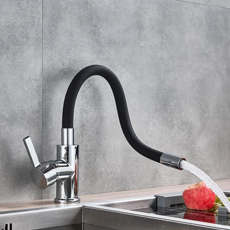 Kitchen Sink Faucet Silicone Hot and Cold Water Faucet Universal Rubber Tube Tap Black 360° Rotating Kitchen Accessories