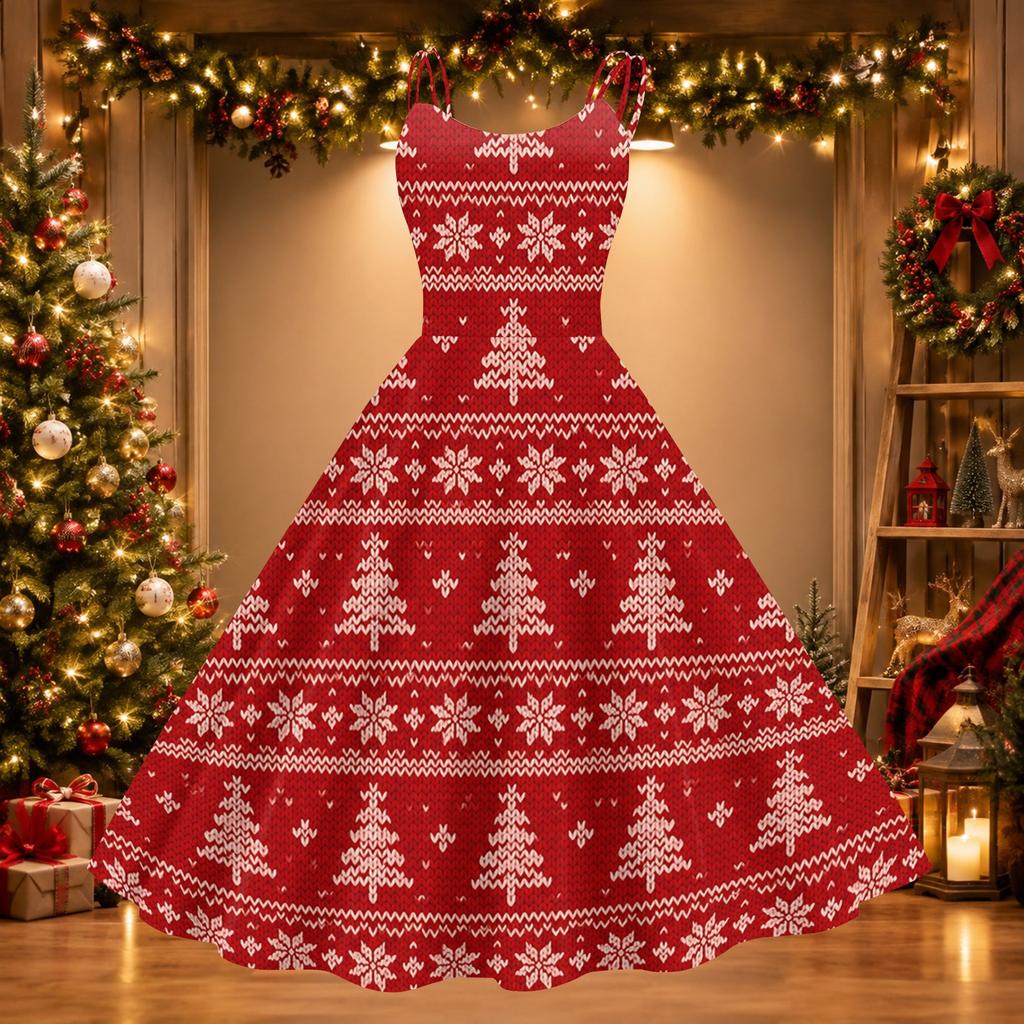 Women's Sexy Off Shoulder Christmas Print Retro Dress for Party