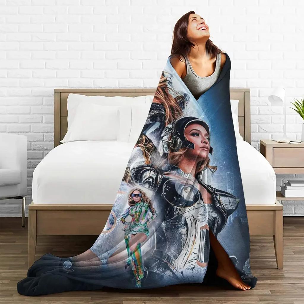 Beyonce Flannel Blankets American Singer Super Soft Throw Blanket for Living Room Travel Aesthetic Bedspread Sofa Bed Cover